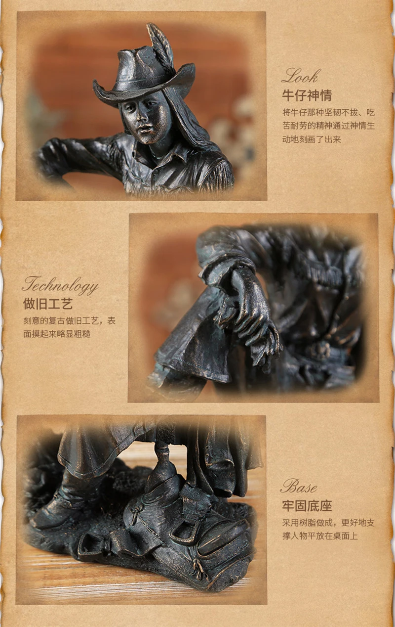 Vintage Resin American Western Cowboy Ornament Figurines Miniatures Person Statues For Home office Background Wedding Decoration2