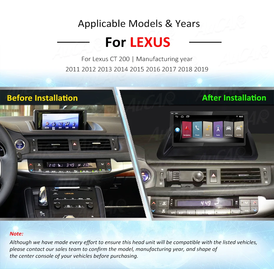 AuCAR Android сенсорный экран Автомагнитола для Lexus CT 200 2011- gps dvd-плеер Мультимедиа Навигация стерео BT Видео Аудио ips