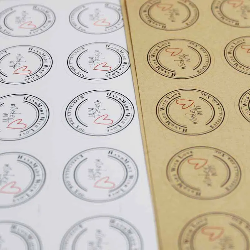 100pcs heart self adhesive labels Vintage kraft handmade with love labels paper self seal thank you labels 3cm size