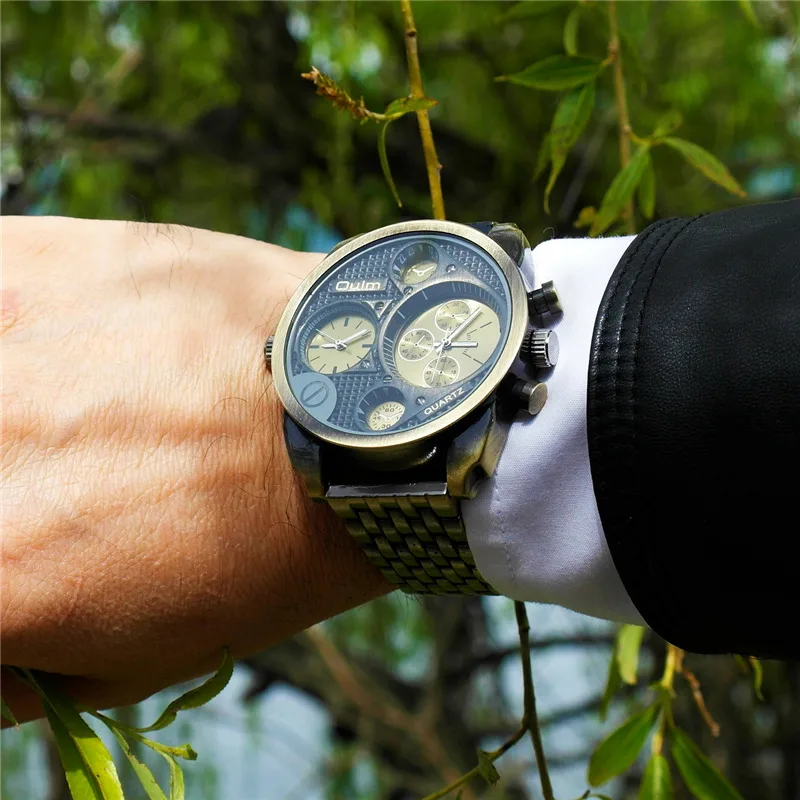 

Oulm Luxury Brand Watches for Strong Man Unique Design Big Size Male Sport Quartz Clock Dual Time Zone Men's Wristwatch