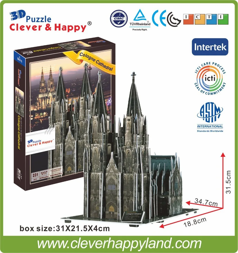 

new clever&happy land 3d puzzle model Cologne Cathedral diy paper model puzzle toy games for children paper