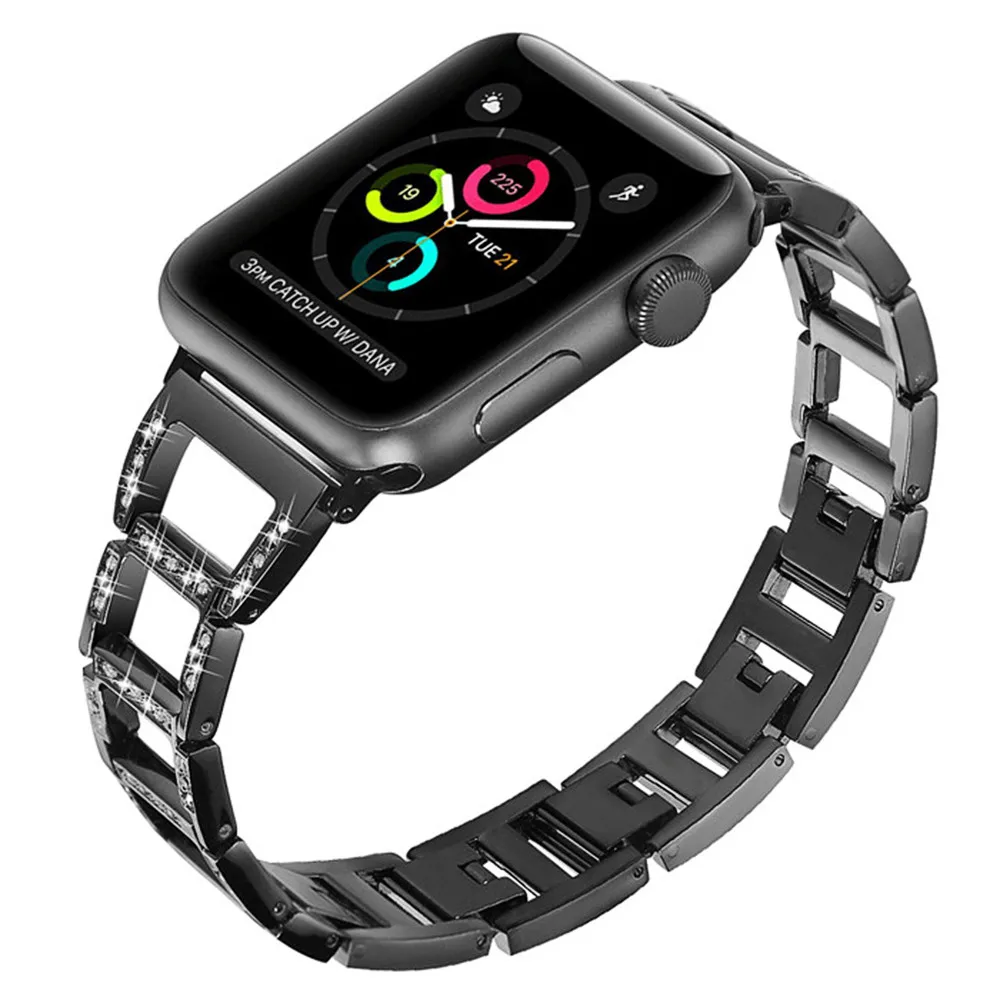 Для женщин бриллиантовый браслет для наручных часов Apple Watch, версии 5 4 3 2 1 Нержавеющая сталь ремешок для наручных часов iWatch, 40/44/38/42mm женские часы с металлическим ремнем