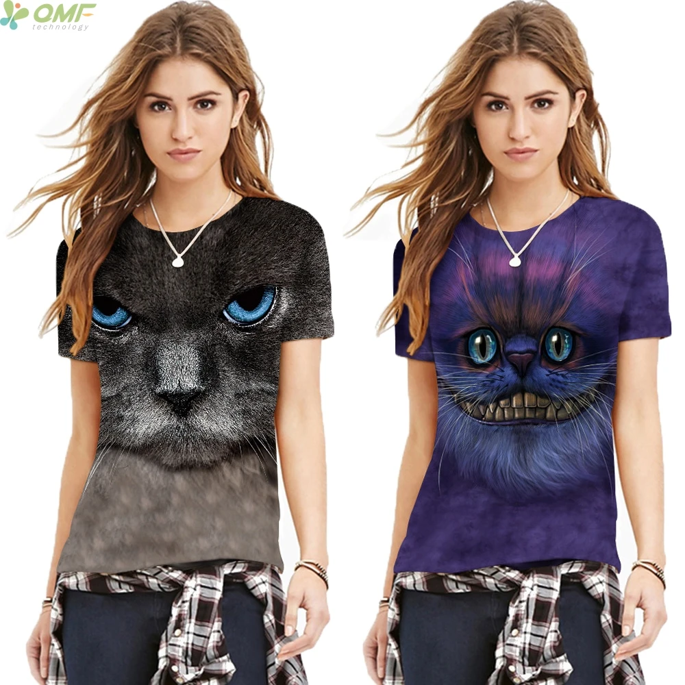 Harajuku Cheshire Cat Print Women T shirt Casual Short Sleeve Couple