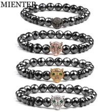 Leopard head CZ 8mm Hematite power bracelet for men natural stone beads magnetic sport Fitness font