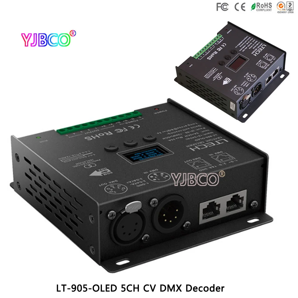 

LTECH New LT-905-OLED Led DMX Decoder driver;DC12-24V input;5A*5CH Max 25A 600W output RGB/RGBW XLR-3/RJ45 Led Controller