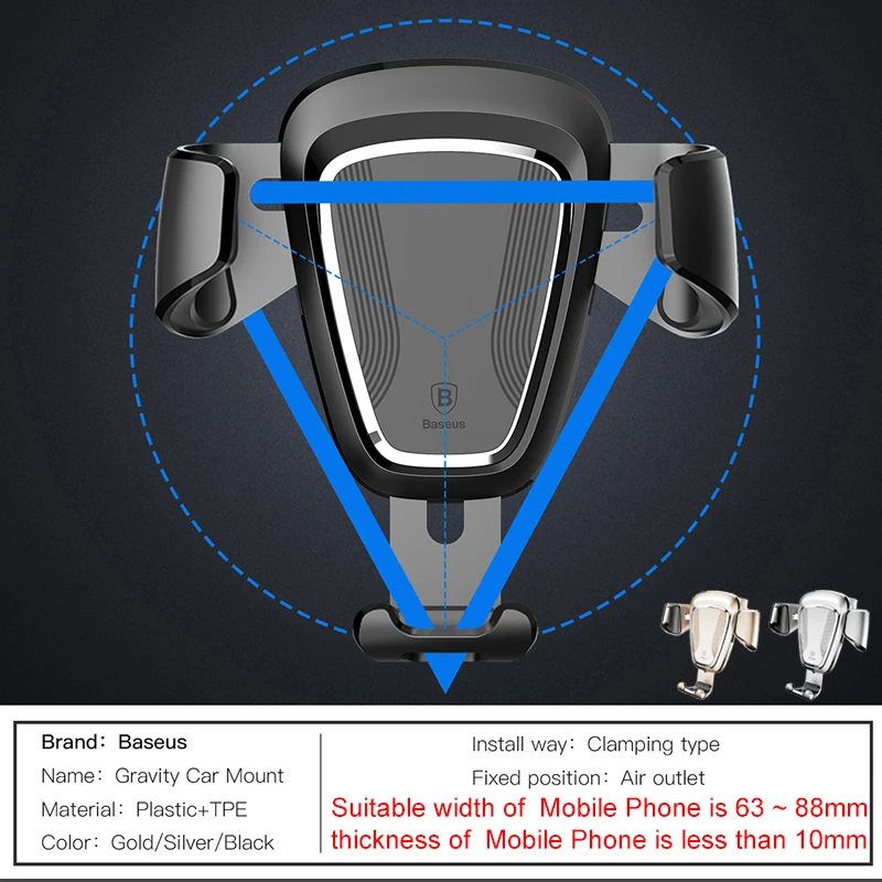 Автомобильный держатель Baseus Gravity для iPhone, samsung, держатель для мобильного телефона, 360 градусов, gps, крепление на вентиляционное отверстие, автомобильная подставка для телефона