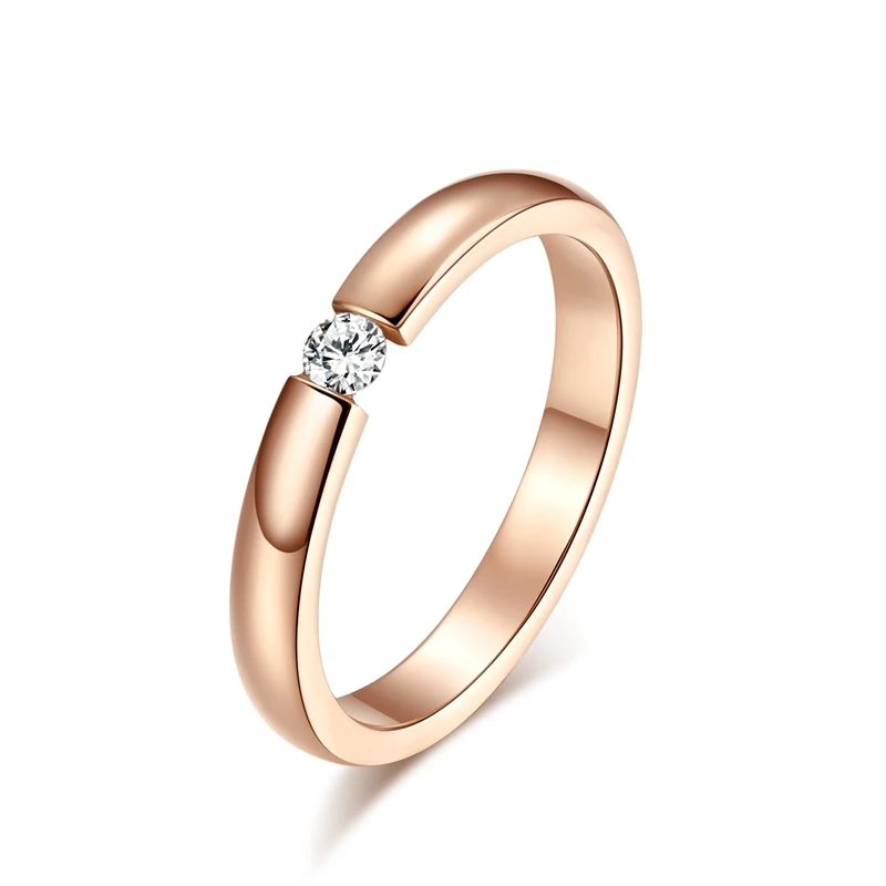 NEWBUY модное розовое Золотое кольцо из нержавеющей стали для женщин AAA+ CZ Циркон Обручальное кольцо для влюбленных подарок на помолвку - Цвет основного камня: Rose Gold