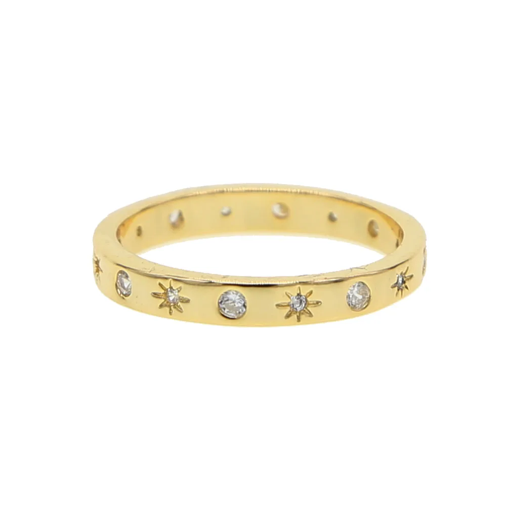 

Gold color band ring for women starburst cz design simple classic fashion jewelry