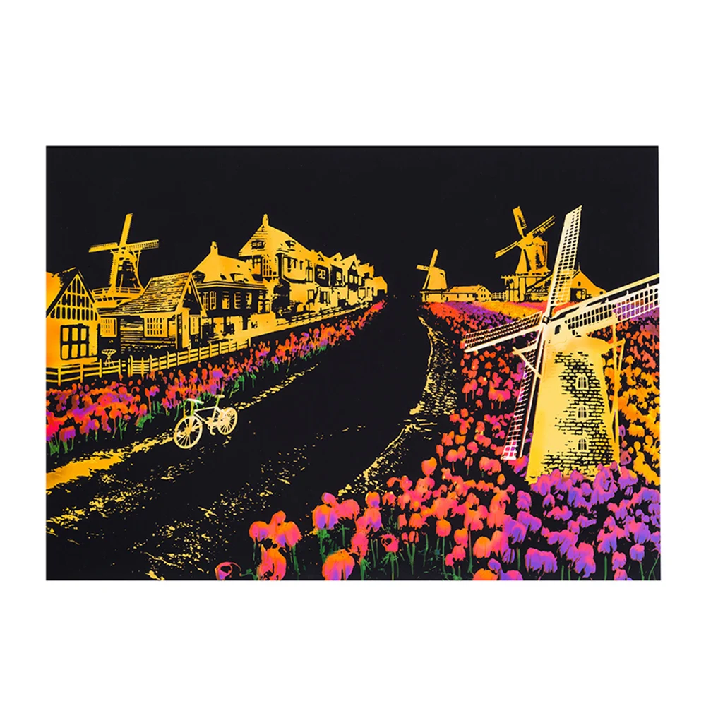 

Magic Scratch Art Paper Colorful City Famous Spots Nightscape Pattern DIY Painting Board Notepad with Stylus Tool Perfect Gift