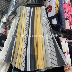 Летние юбки для женщин 2019 новая Корейская Высокая талия тонкий Цвет Соответствующие вертикальные полосы плиссированные юбки для девочек