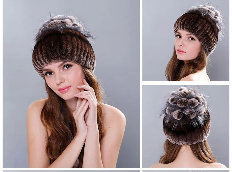 

Women's warm berets hat in winter 2016 brand real rabbit fur knitting hat for women solid color top quailty beret caps