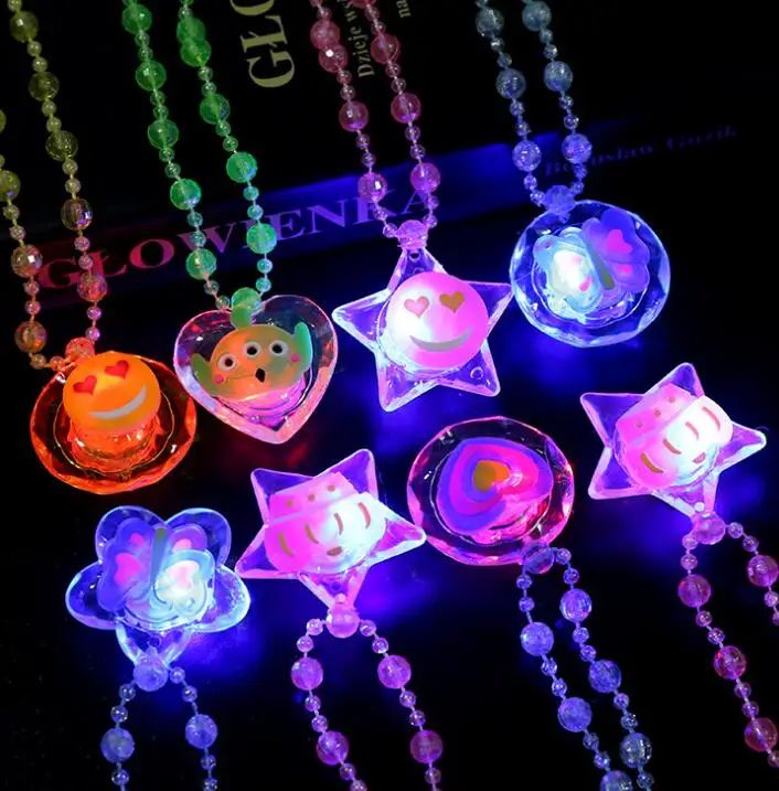 LED Light Up Cartoon Pendants Necklace Xmas Kids Adults Party Favor