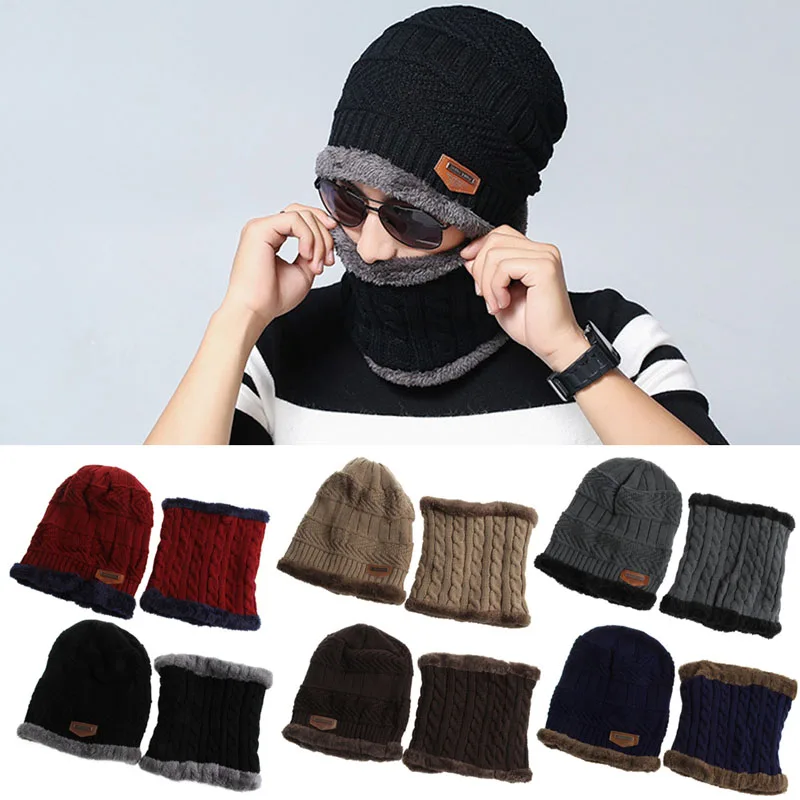 

Men Women Camping Hat Beanie Baggy Warm Winter Wool Fleece Ski Cap + Neckerchief
