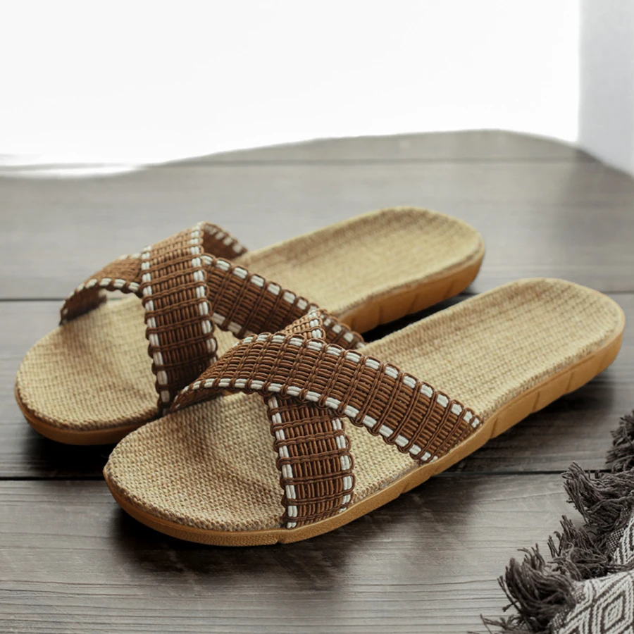 LCIZRONG Summer Linen Home Slippers Women 35-45 Large Size Footwear Women Clothing cb5feb1b7314637725a2e7: Blue|Brown|Green|Pink|Red