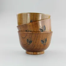 Креативная Деревянная миска в японском стиле, чаша с принтом бабочки, Деревянная миска для дома, Деревянная миска для риса, M-1666
