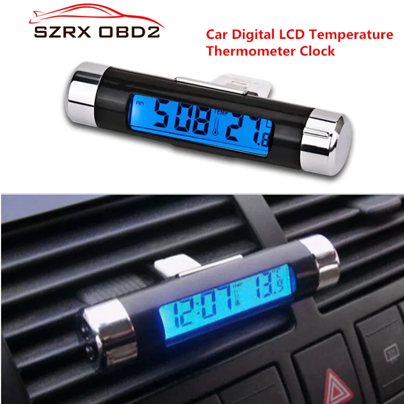 

New 2 in 1 Car Digital LCD Temperature Thermometer Clock Auto Accessories Car Digital Time Clock Air Vent Outlet Clip On