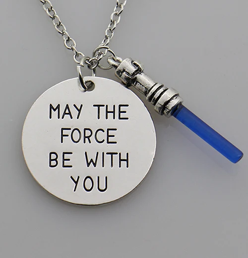 Ожерелье «Звездные войны» может быть с вами, ожерелье с надписью, Пробуждение силы меч светового меча ювелирные изделия - Окраска металла: blue