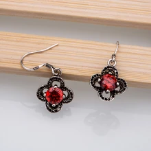 Pendientes chapados en plata, joyería de moda chapada en plata, petalina Rojo Negro/cfdakwka dwlamnsa LQ-E102(China)