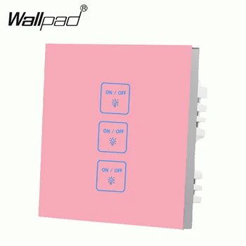 

New Arrival Wallpad Smart Home 3 Gang 1 Way Luxury Pink Glass LED Wall Electric Switch Touch Panel