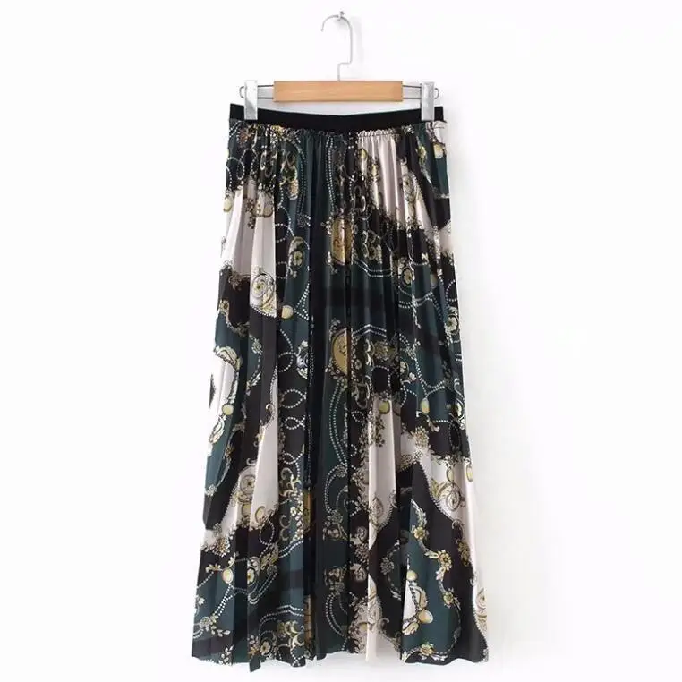 Весна-лето, винтажная плиссированная юбка с принтом в стиле ретро ...