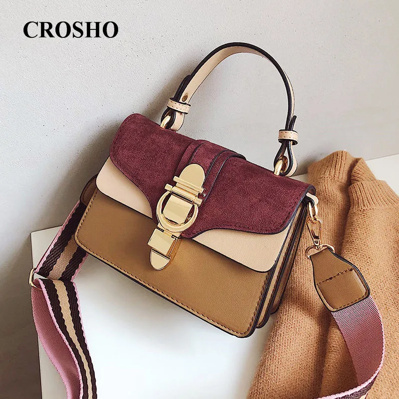 

CROSHO Autumn and Winter Hand Bill of Lading Shoulder Shoulder Bag Broadband Retro Scrub Small Square Bag Patchwork