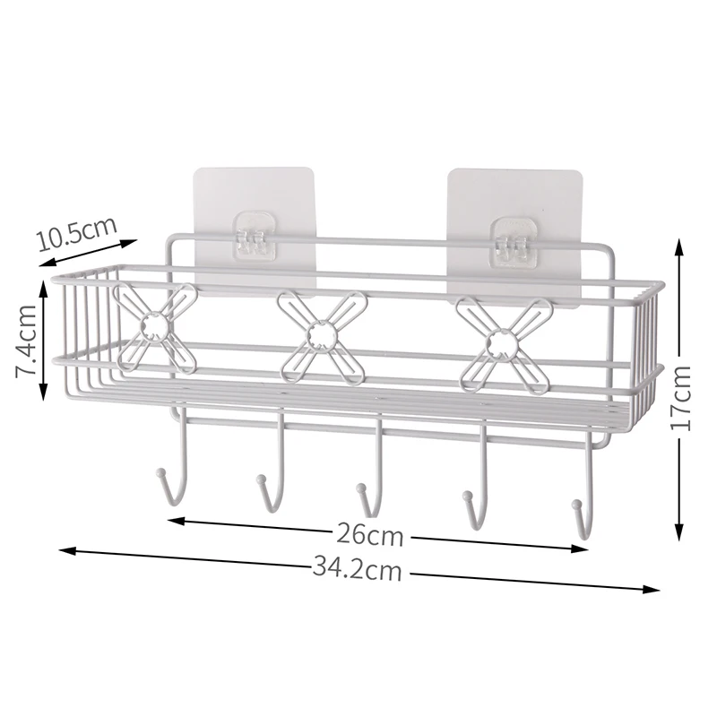 ORZ Органайзер Домашний для хранения держатель с крюком настенное крепление полка для ванной комнаты кухонная стойка для специй Душ Caddy вешалка крюк корзина для хранения - Цвет: White