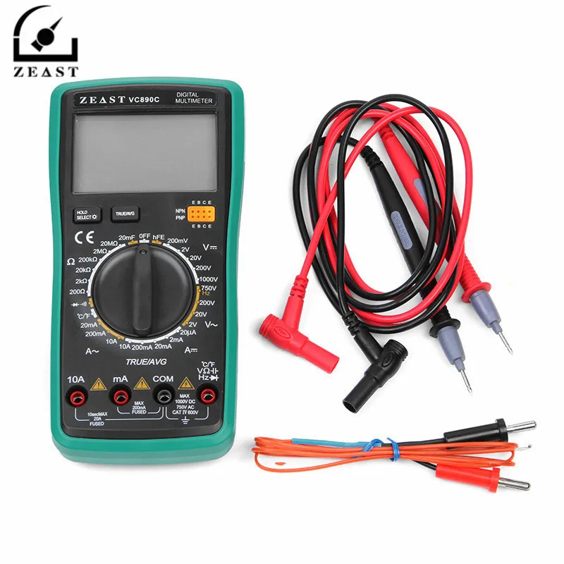 

ZEAST VC890C 2000 Counts Digital Multimeter 4.2V High Voltage Diode Output Light LEDTester Meter Electric K-type thermocouple