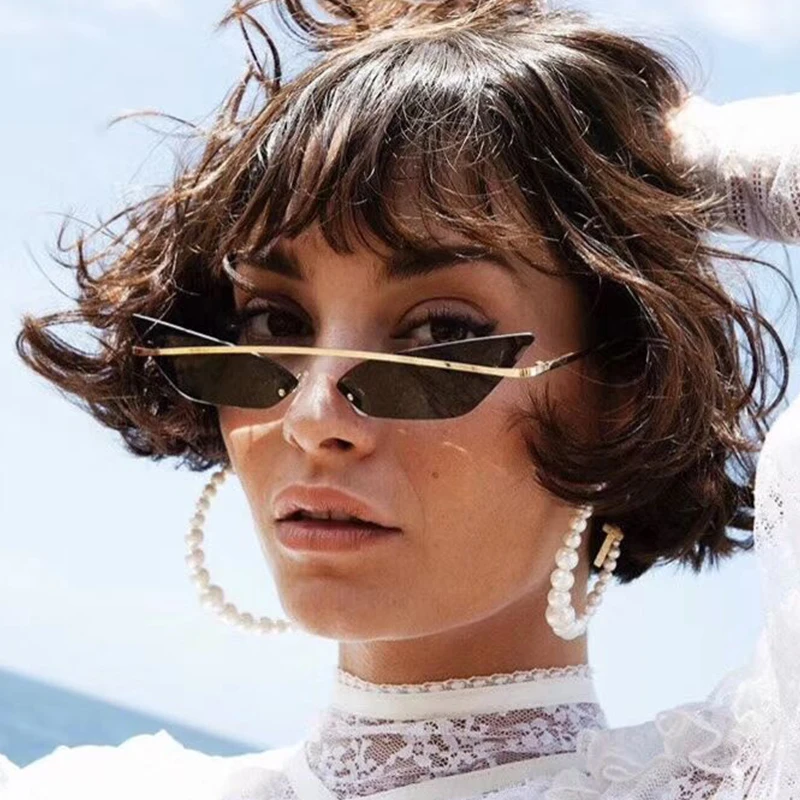 

Rimless Sunglasses New 2018 Cat Eye Retro Vintage Brand Designer Sun Glasses Women Fashion Mirror Female Eyewear UV400
