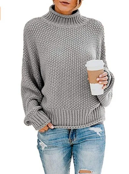 Зимний связанный вручную свитер женский свитер с высоким воротом Длинный рукав массивные пуловеры винтажные женские джемперы - Цвет: gray