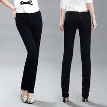 Осень, высокое качество, женские маленькие прямые джинсы размера плюс, черные штаны для девушек, деловые повседневные брюки