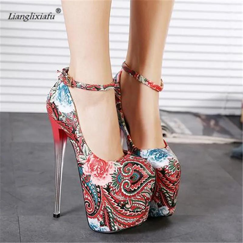 LLXF zapatos Plus:34-45 46 47 Catwalk Shows 2017 Nightclub Sexy 19cm High-heeled Ethnic Shoes woman Stiletto female Buckle Pumps