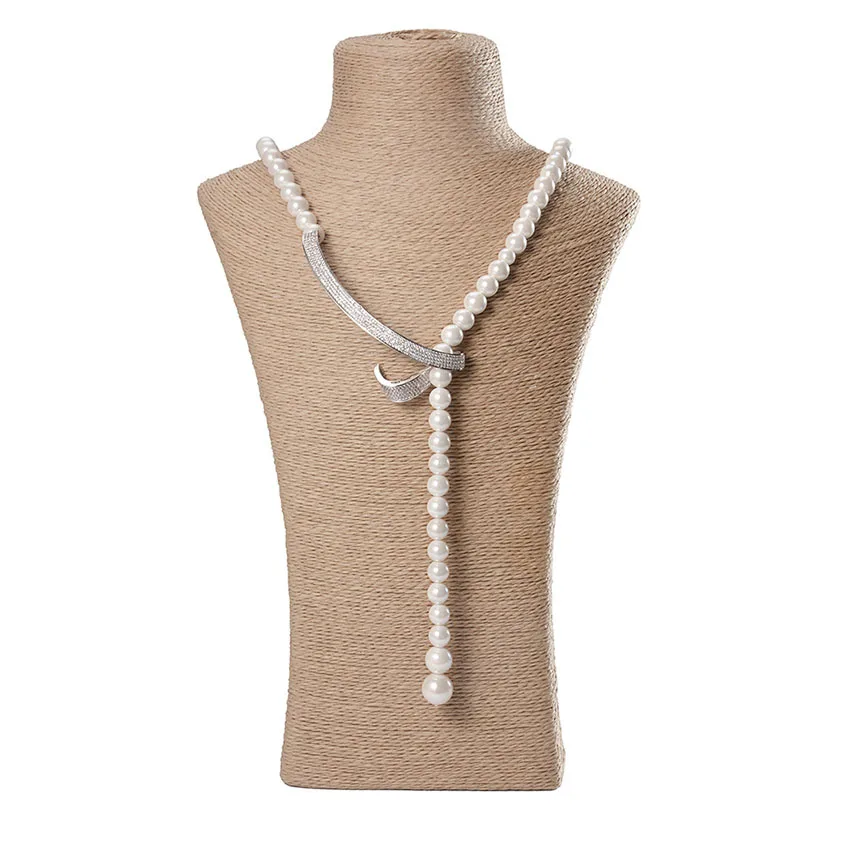 White Long Pearl Necklace Natural Shell Pearl Beads Pure Colour Silver Hook Necklace Jewelry For Women