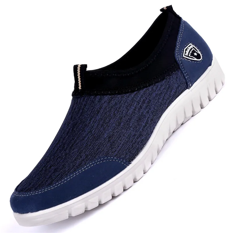 Tfsland/Мужская обувь дышащая Летняя Сетка; удобные кроссовки; Мужская обувь; прогулочная обувь без застежки; большие размеры 38-48 - Цвет: blue canvas shoes