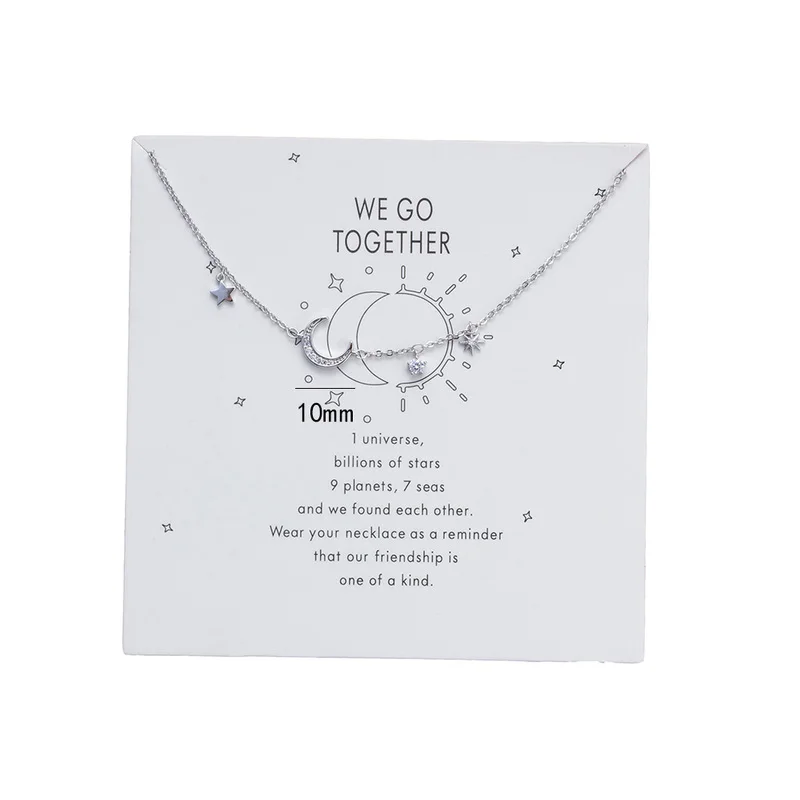 

MEIBEADS Minimalist Clavicle Necklace Micro Pave Moon Star Charms Wish Card Necklaces For LOVERS WE GO TOGETHER Jewelry EY6028
