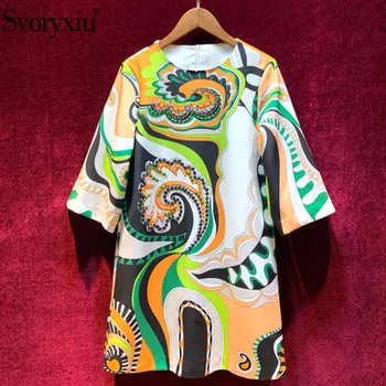

Svoryxiu Runway Designer Summer Loose Short Dress Women's High Quality Diamond Vintage Abstract Printed luxury Party Dresses