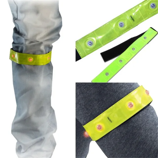 Running Cycling Jogging Walking Safety Reflective Yellow Armband Red LED Lights 43bp