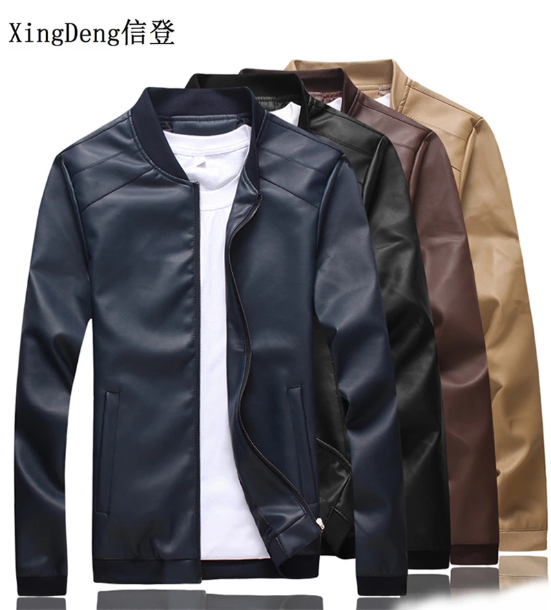 

XingDeng PU Brand High Leather fashion Jackets Quality Outerwear Men casual Coats spring autumn Male top clothes plus 5XL
