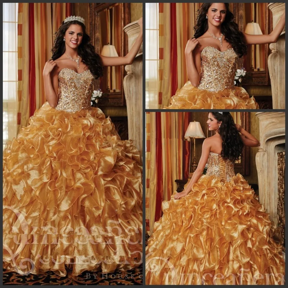 Vestidos de gold Бальные платья для дебютантов с украшением в виде кристаллов и оборками