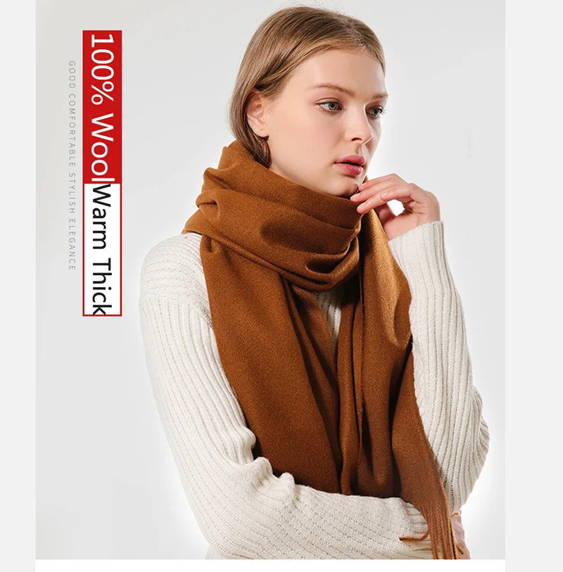 Luxury Winter Scarf Wool Cashmere Scarf Poncho Stoles Women Thicken Warm Scarves Wrap Pashmina Tassels Solid Color Scarf