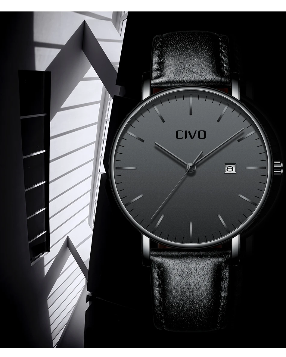 CIVO повседневное Лидирующий бренд для мужчин часы тонкий минималистский водостойкие Дата наручные часы для мужчин бизнес Модные кварцевые