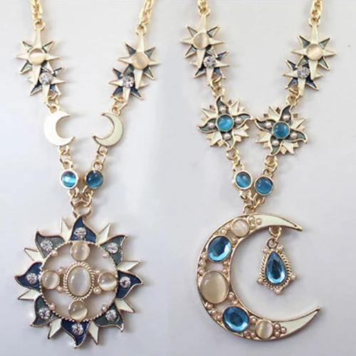 

Best Quality Women's Mystic Sun Moon Decoration Alloy Rhinestone Long Pendant Necklace Chain Jewelry 5UFR 6STX