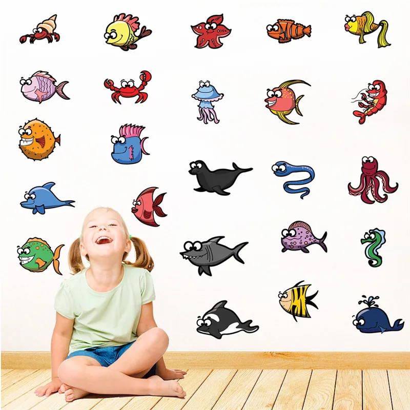 

Cartoon Underwater Seabed Fish Bubble Wall Sticker Bathroom Home Bedroom Decor Nursery quarto Decals Poster