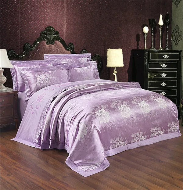 Buy 4pcs 100 natural damask silk and cotton bedding set queen king size satin