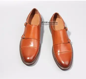 

Real leather Mens Oxfords Formal Business Shoes Flat heel Fashion Buckle Monk Brogue Shoe Hot 2018