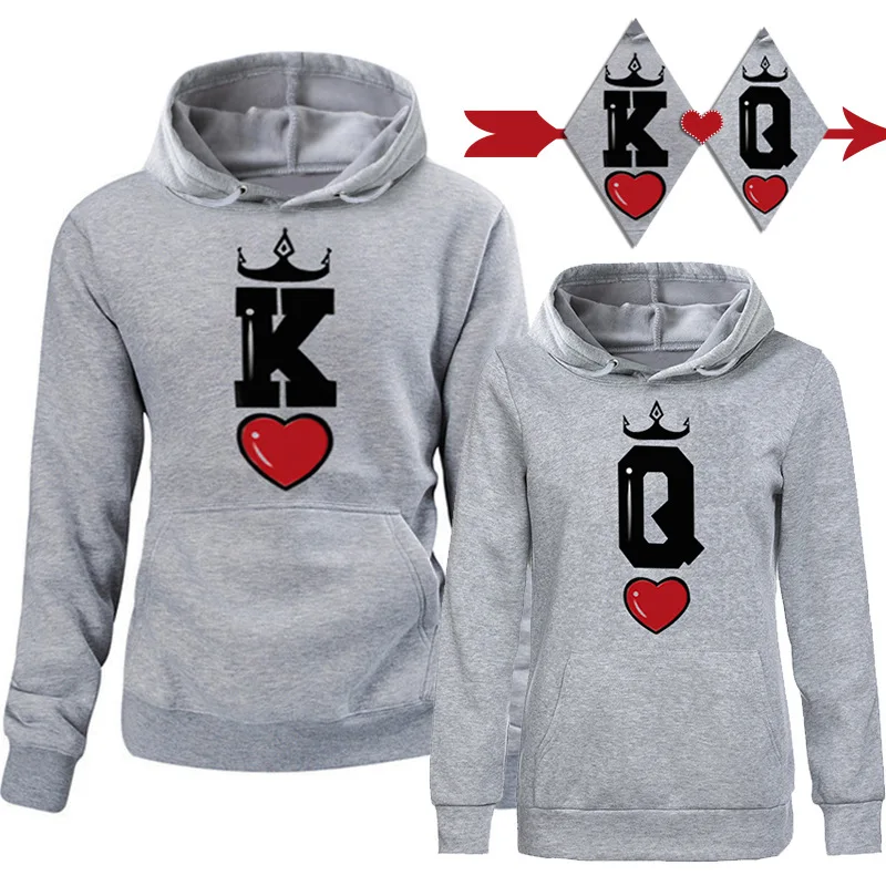 

KING Queen Crown Print Unisex Men Women Love Hoodies Slim Sweatshirt Couple Lovers Winter Patchwork Hooded Pullovers MCH180005