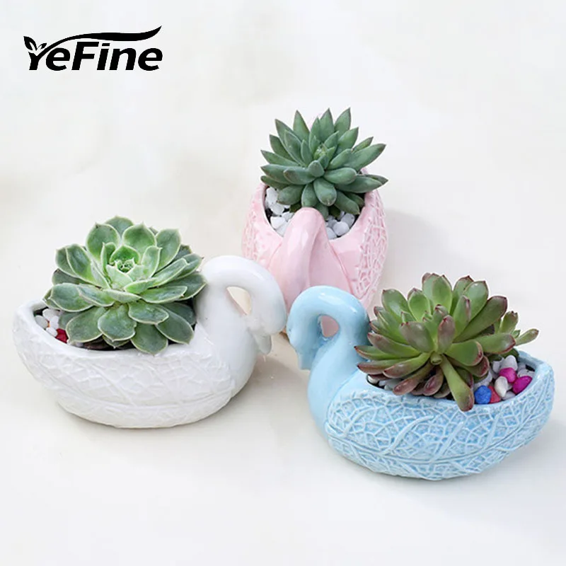 

YeFine Cartoon Animal Swan Fleshy Plant Pot Ceramic Flower Pot Creative Bonsai Pots Home Garden Decoration Drop Shipping