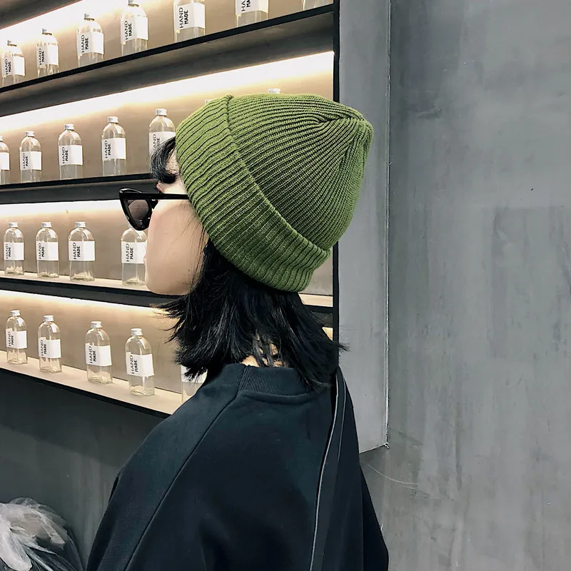 

Double-layer Curling Knit Hat Stretch Fine Wool Hat Female Spring Solid Color Stitching Cold Hat Autumn And Winter Warm Cap