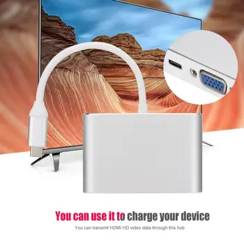 

Multi-Functional Type-C To HDMI+VGA+USB Hub 5 In 1 USB3.0 Converter Adapter
