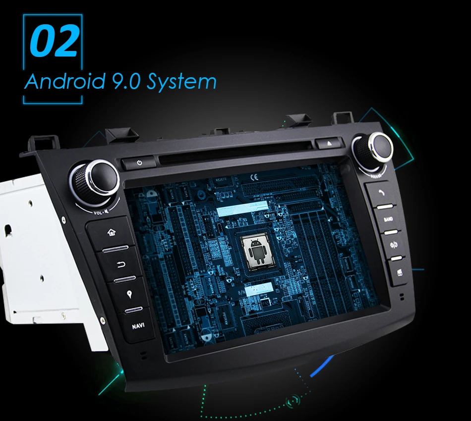 Top Eunavi 8" HD Screen 2 din Android 9.0 Quad Core Car DVD Player for 2010 2011 2012 2013 MAZDA 3 stereo radio GPS Navigation wifi 3