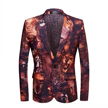 

Printed suit lion pattern swagger cool style slim coat entertainment party dress African grassland animal pattern